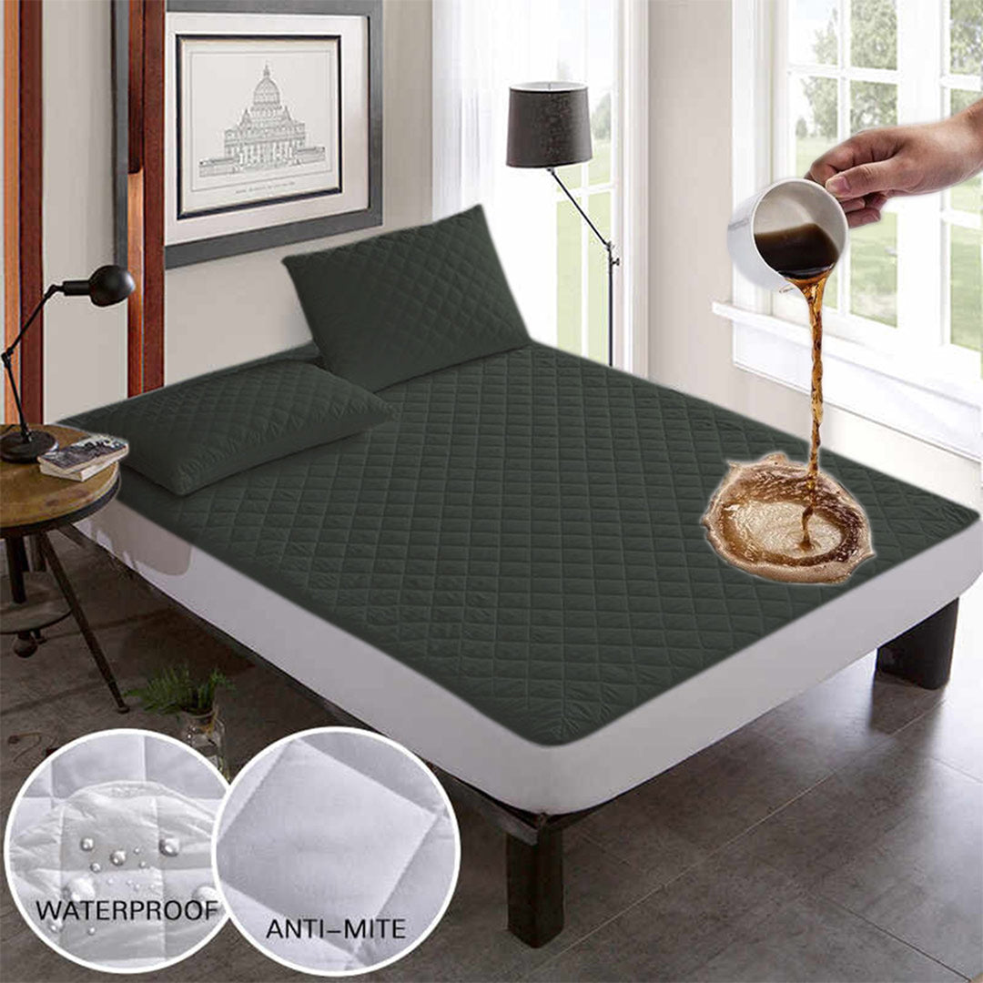 Ultra Soft Cotton Quilted 100% Waterproof Fitted Mattress Protector In Grey Color