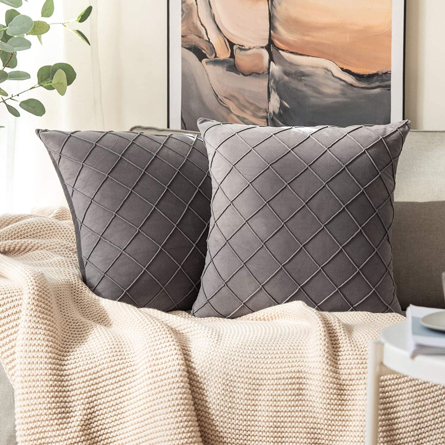 Velvet Cushions Cover pintuck style 16"x16"Grey