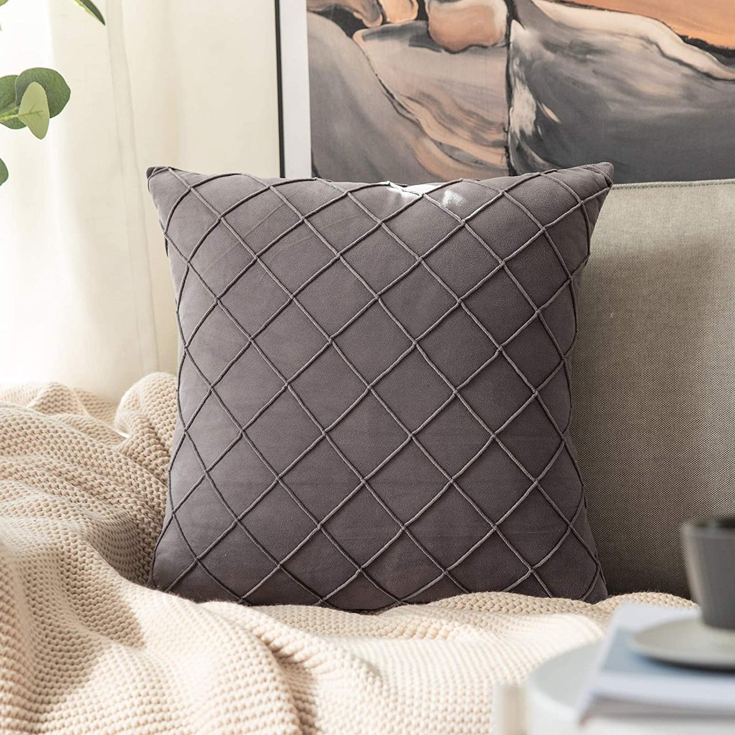 Velvet Cushions Cover pintuck style 16"x16"Grey
