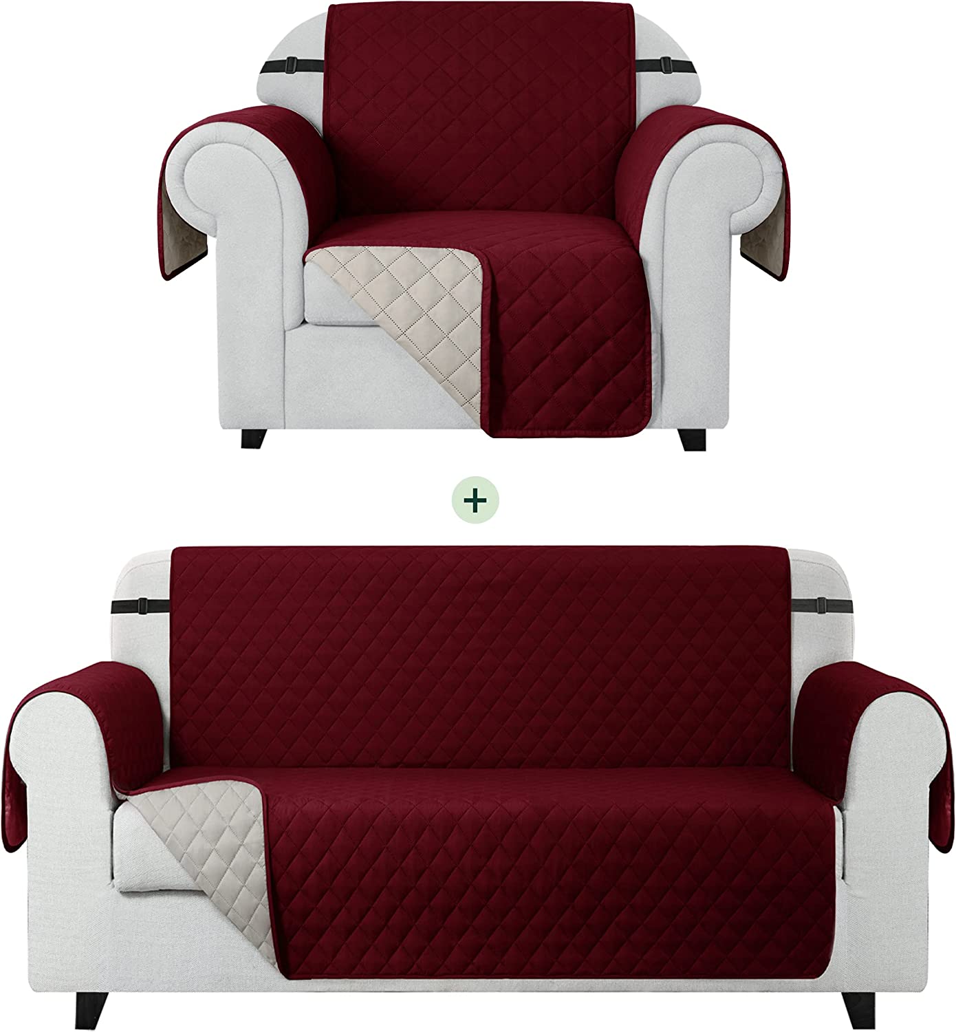 Waterproof Cotton Quillited Sofa Cover-Sofa Runners(Maroon)