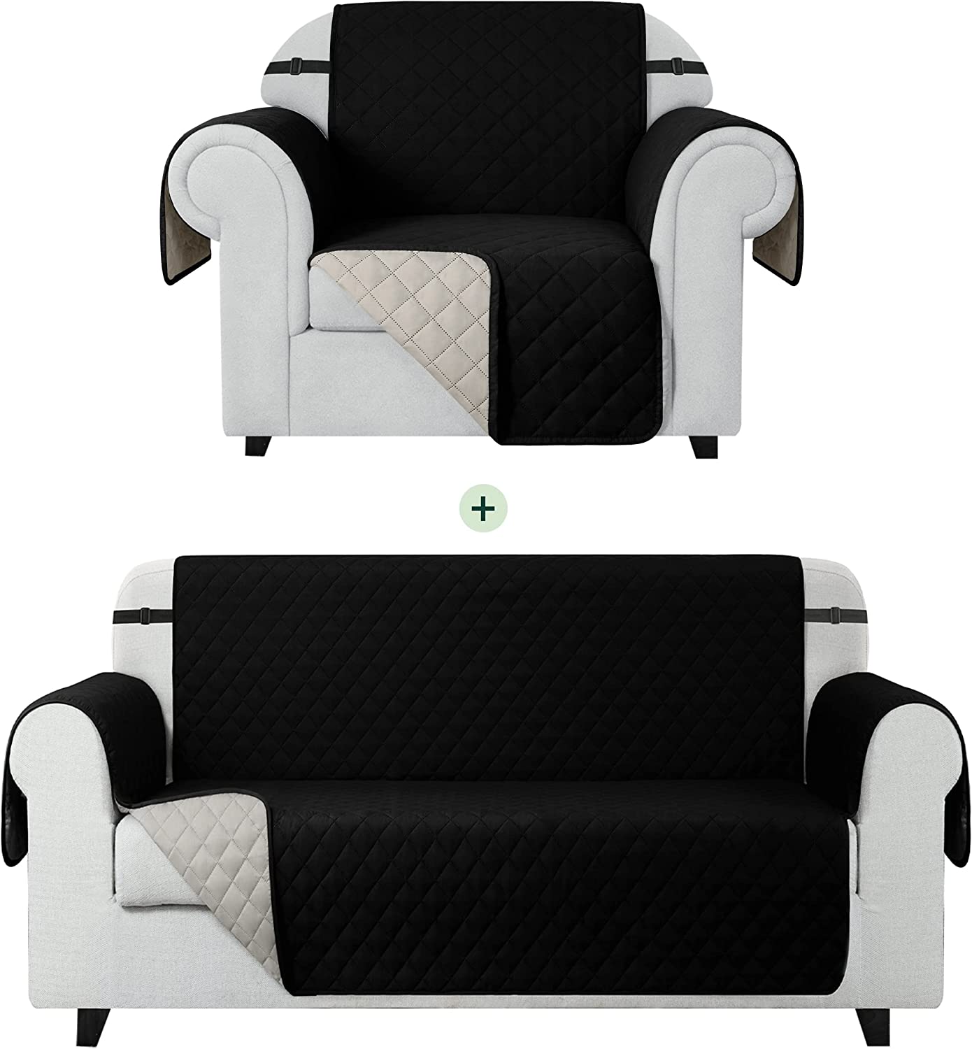 Waterproof Cotton Quillited Sofa Cover-Sofa Runners(Black)