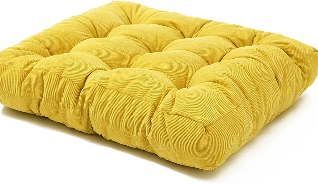 Velvet Square Floor Cushions With Ball Fiber Filling(1 Pair=2 Pieces)Yellow