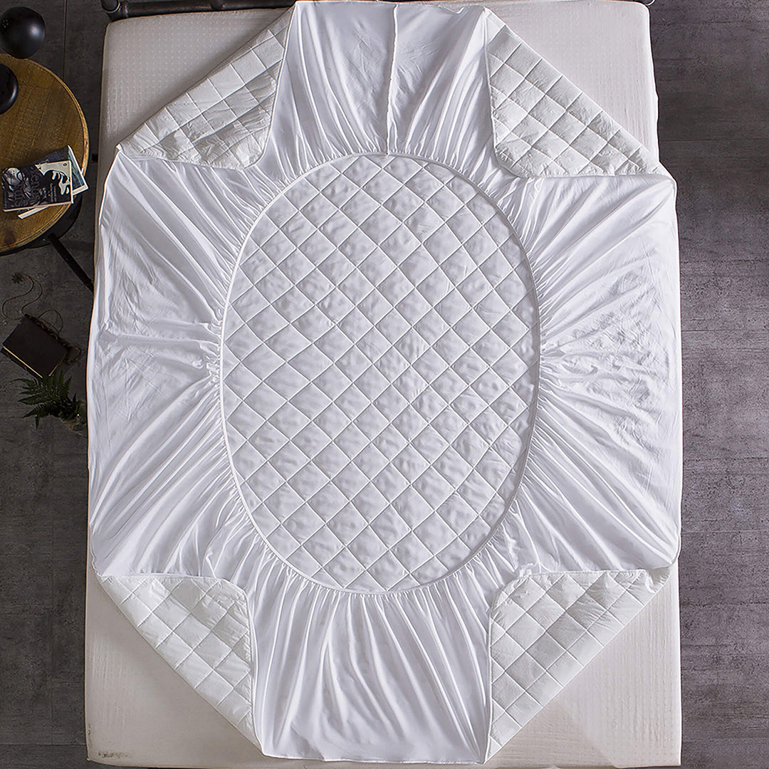 Ultra Soft Cotton Quilted 100% Waterproof Fitted Mattress Protector In White Color