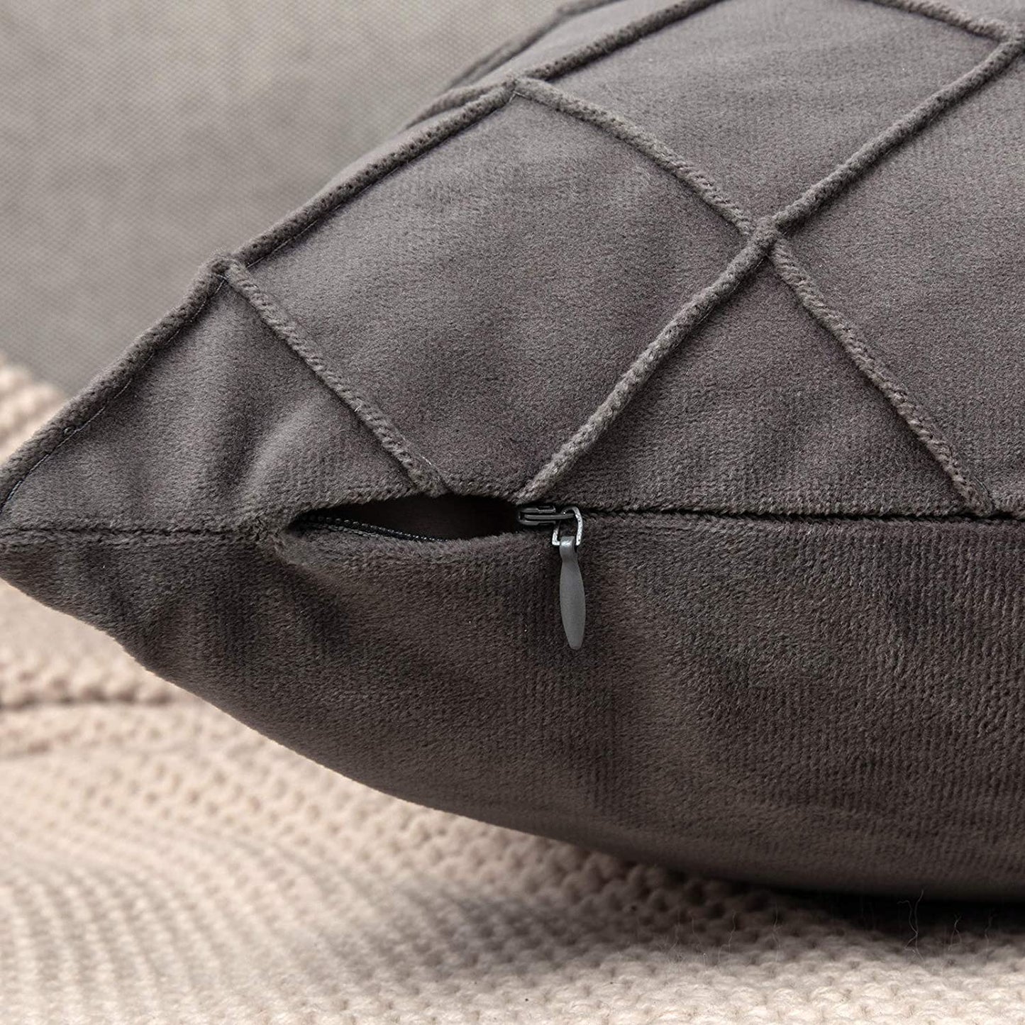 Velvet Cushions Cover pintuck style 16"x16"Grey