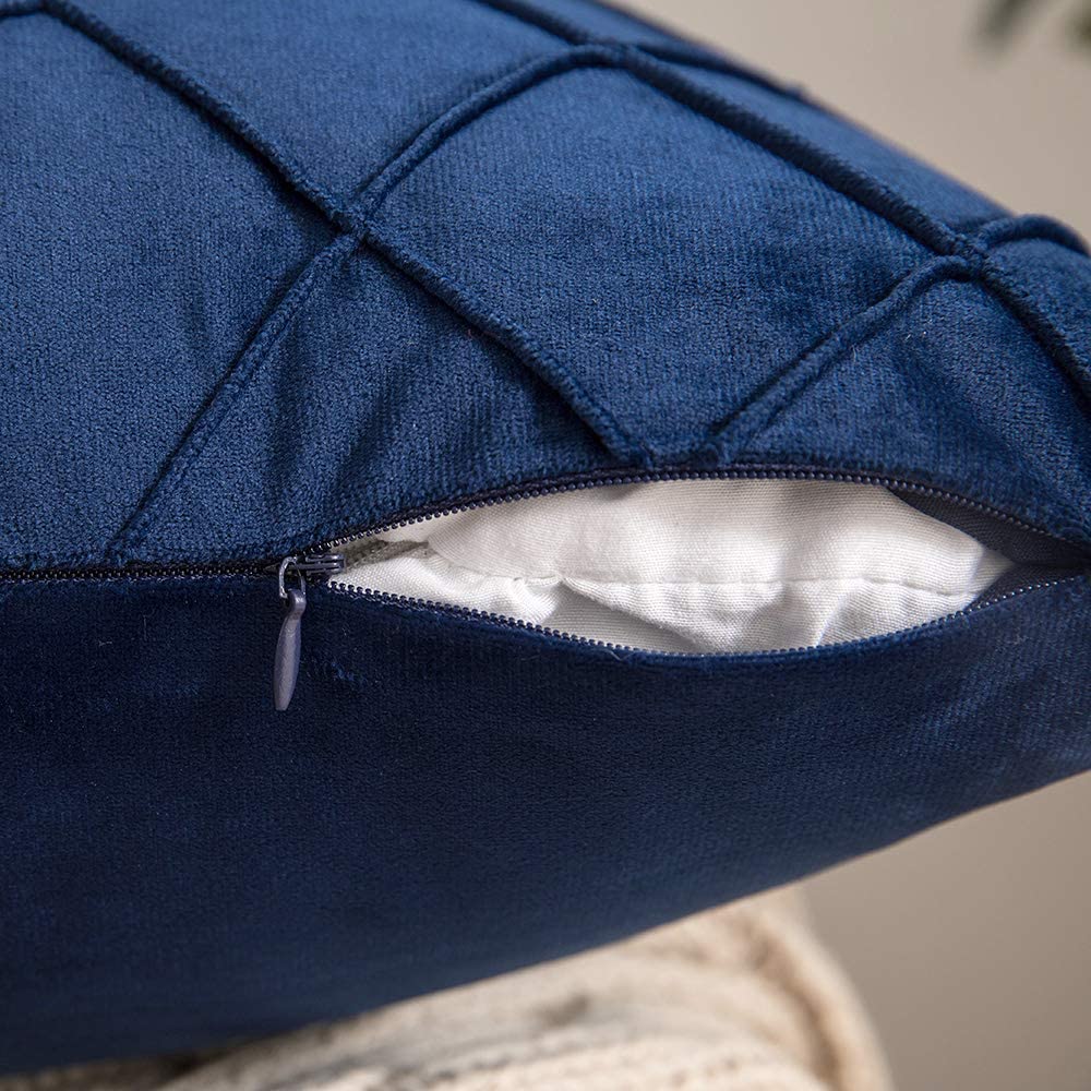 Velvet Cushions Cover pintuck style 16"x16"Navy Blue