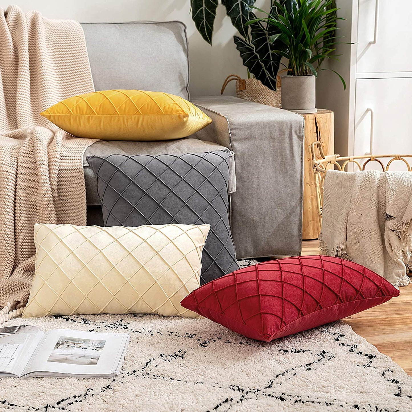 Velvet Cushions Cover pintuck style 16"x16"Grey