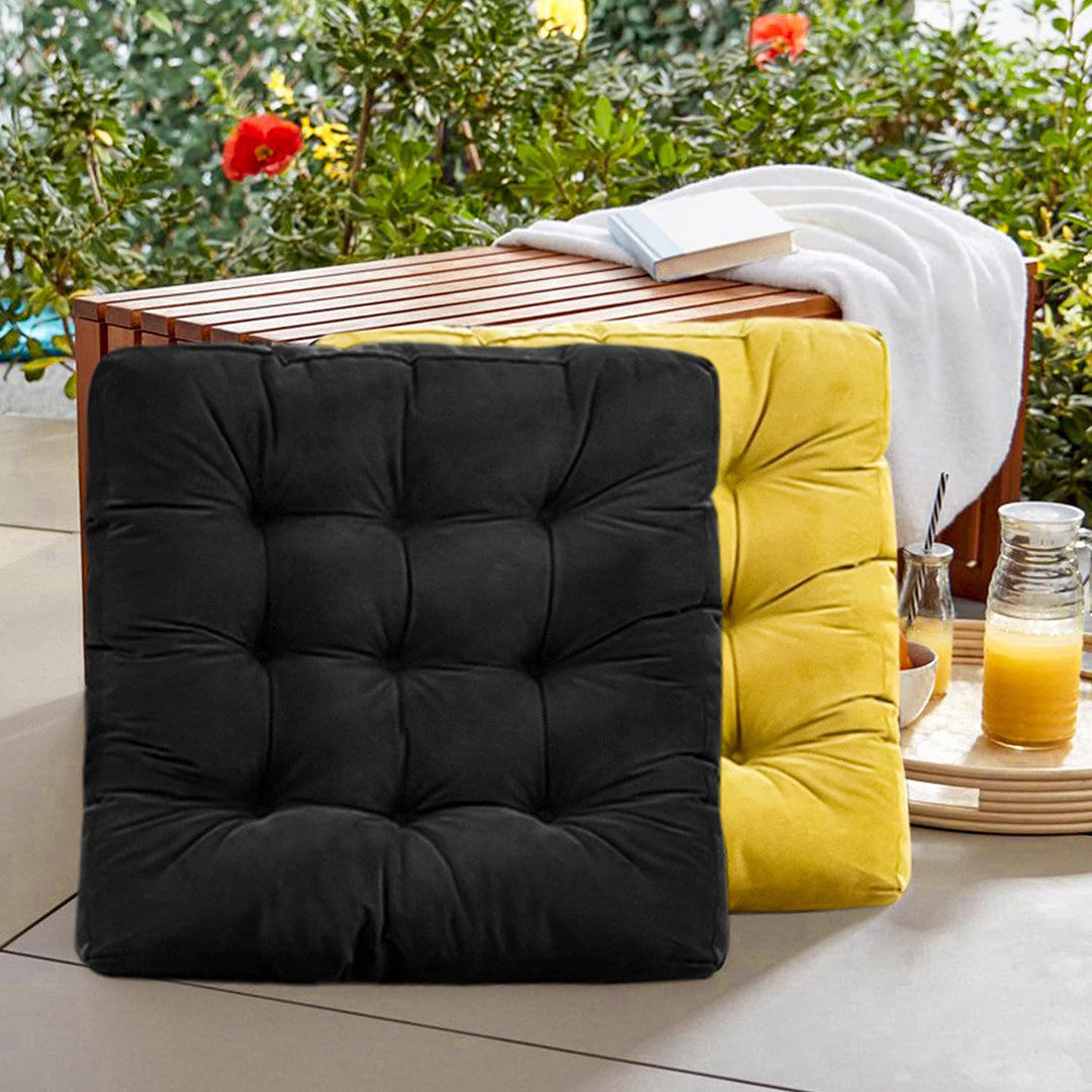 Velvet Square Floor Cushions With Ball Fiber Filling(1 Pair=2 Pieces)Black