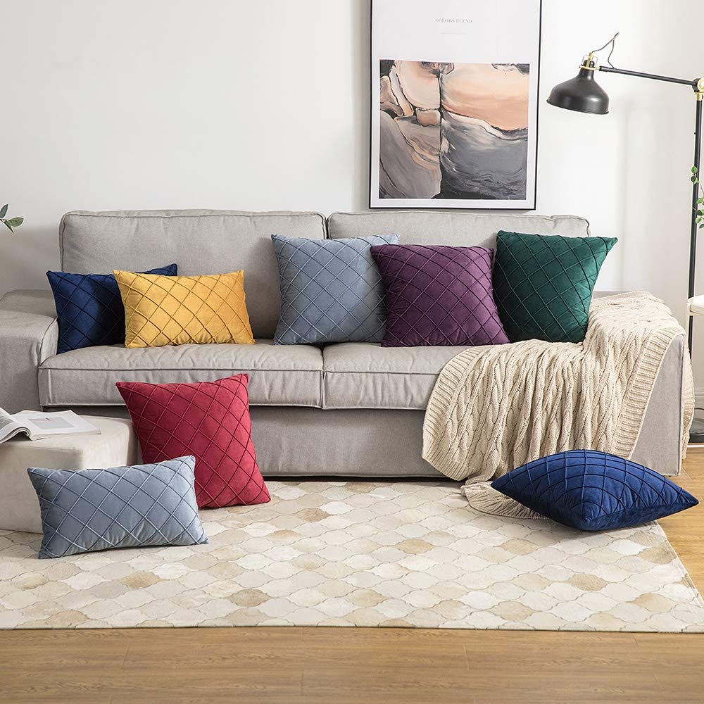 Velvet Cushions Cover pintuck style 16"x16"Redish Maroon