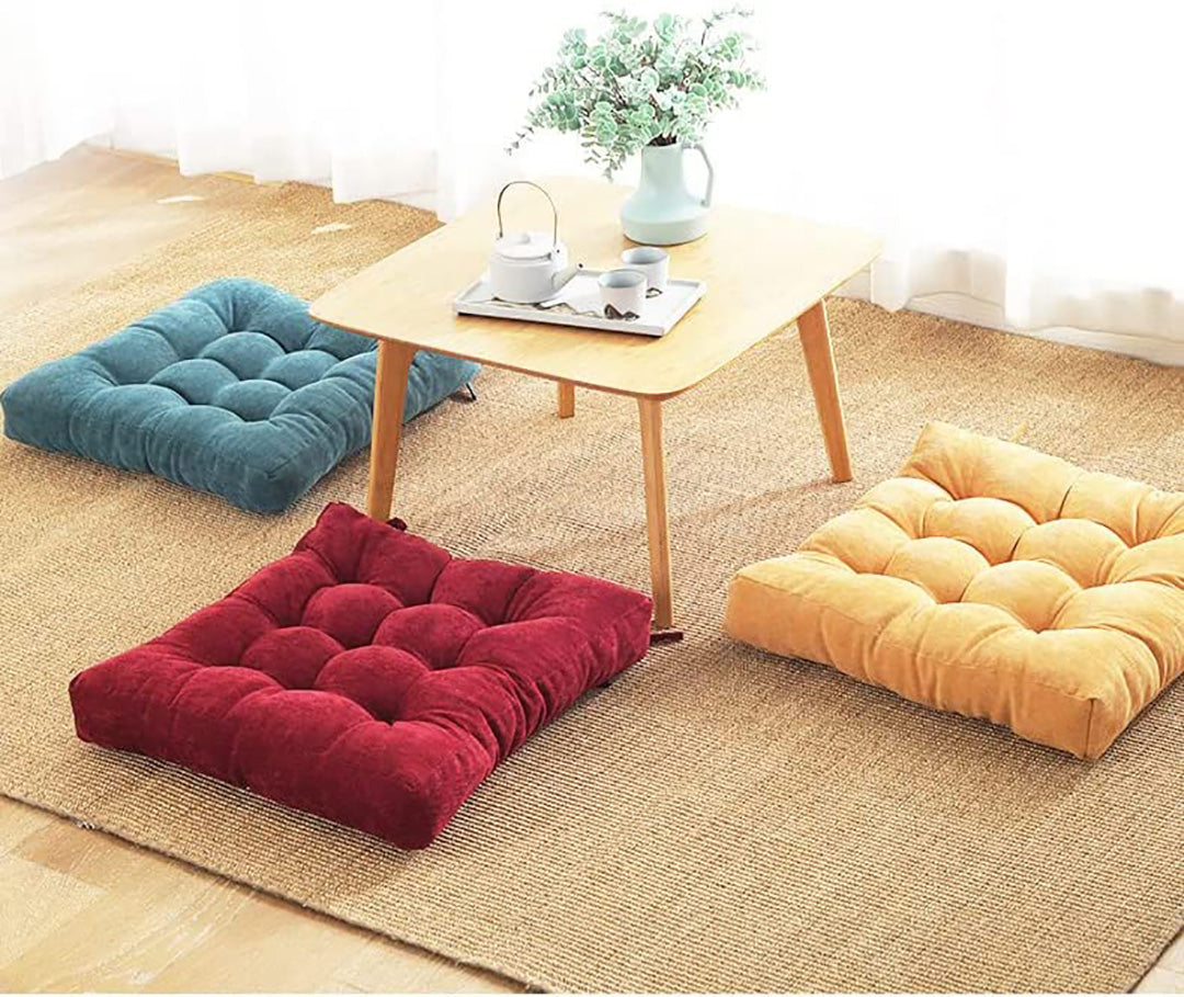 Velvet Square Floor Cushions With Ball Fiber Filling(1 Pair=2 Pieces)Maroon