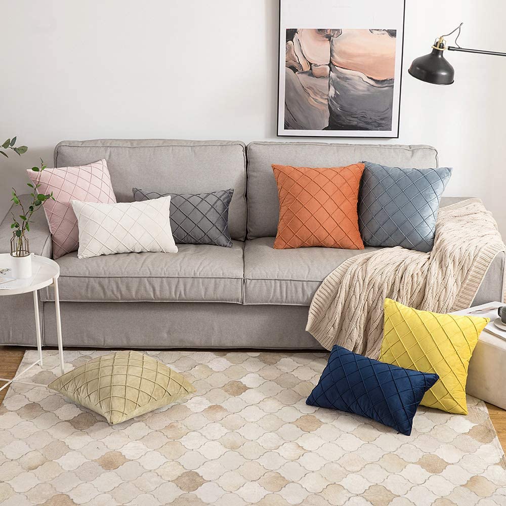 Velvet Cushions Cover pintuck style 16"x16"Copper Brown