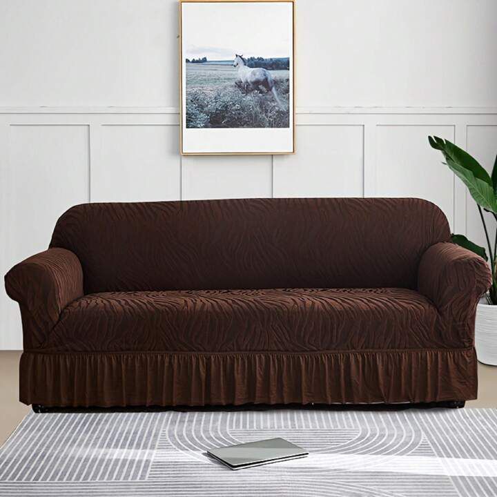 Zebra Velvet Sofa Cover (Dark Brown)