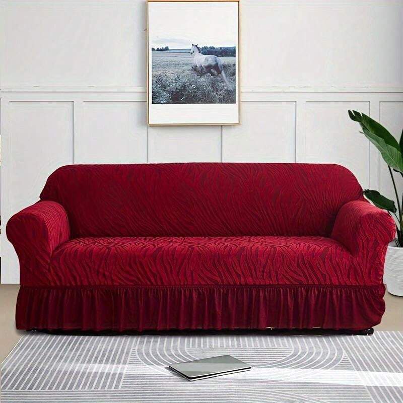 Zebra Velvet Sofa Cover (Maroon)