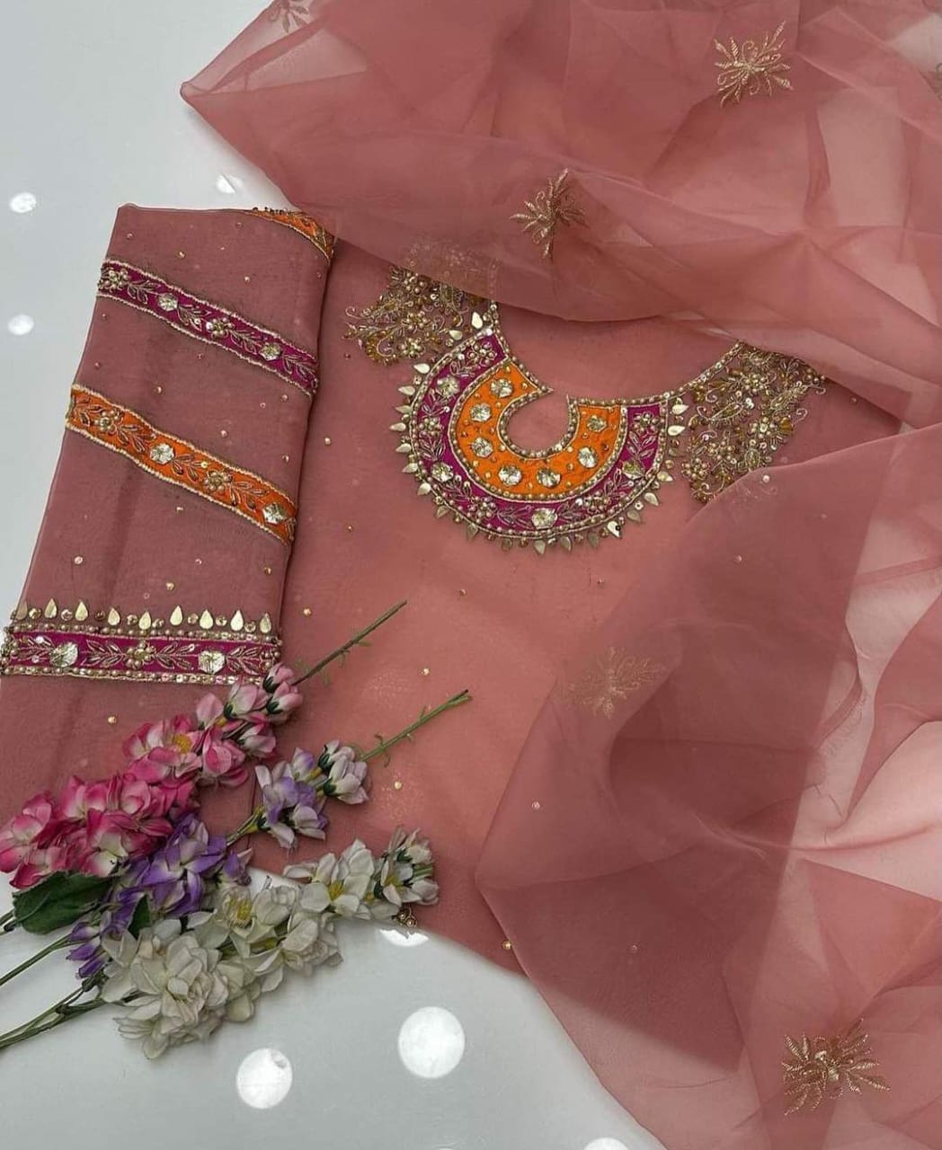 Banarsi Indian Hand made + Aari zari Beads And Gotta Work 2 Piece For Eid Collection