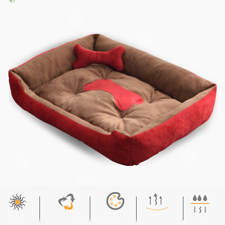 Super Soft Dog Beds Waterproof Bottom - Warm Bed For Dog & Cat - Light Brown & Red