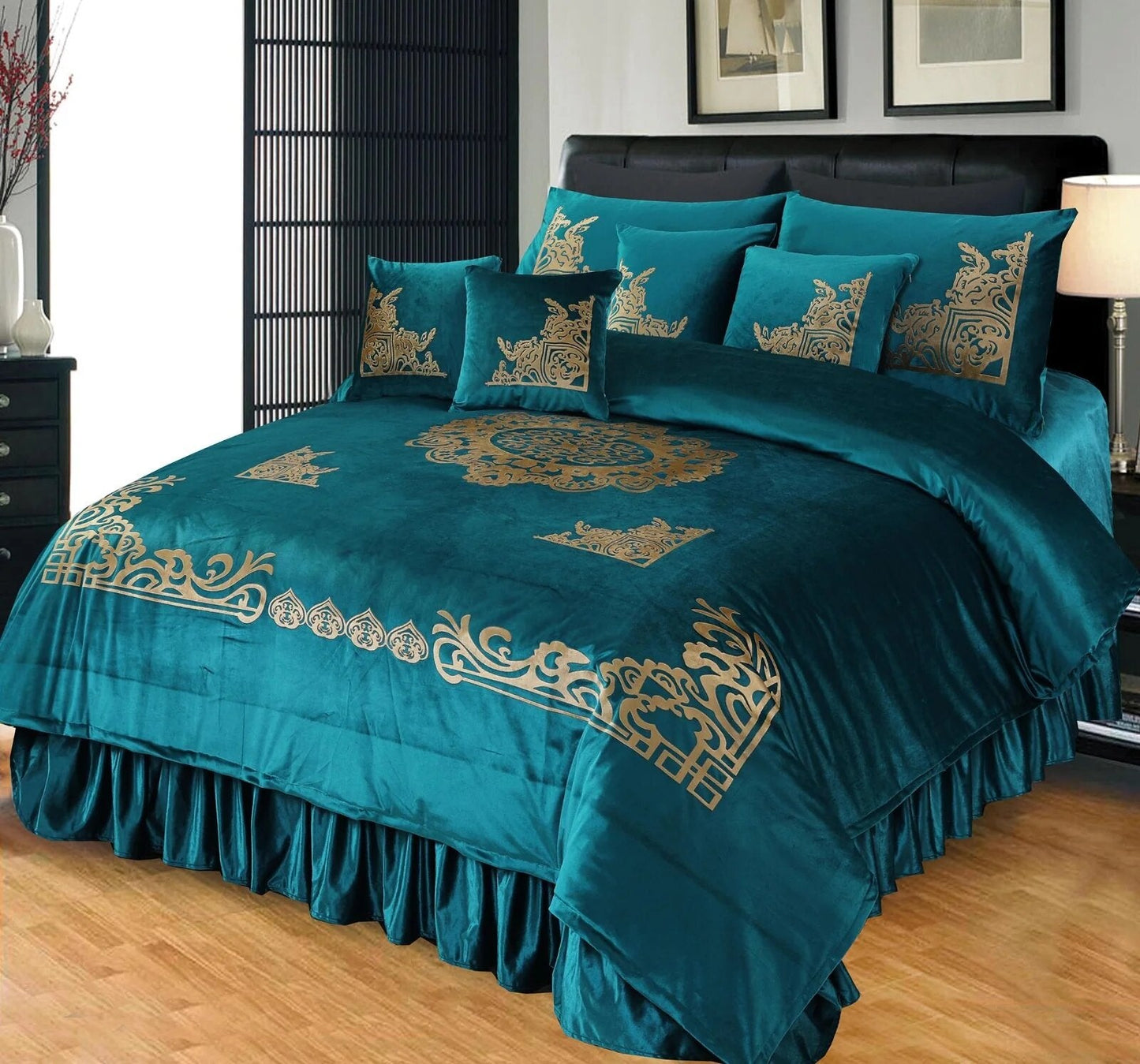 Pure Velvet Laser Applique Set (Zinc) - 9pcs Duvet Set