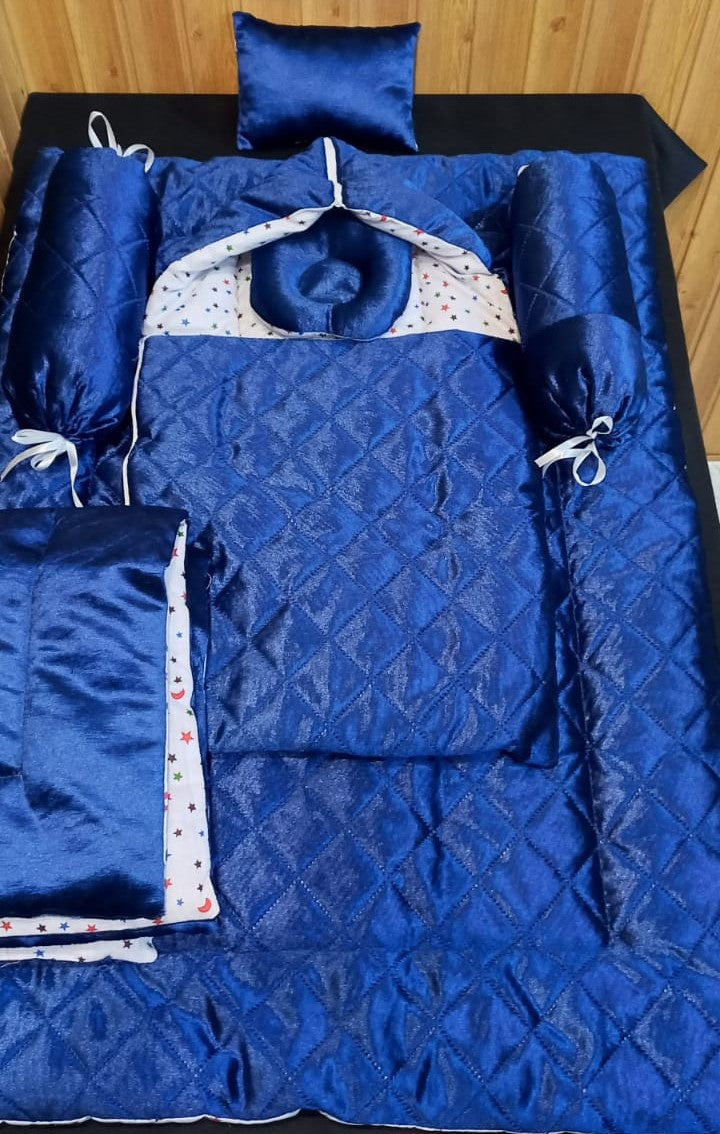 Baby Nest /Baby Wrapper/New Born Baby Velvet Set 7 Pcs - Blue