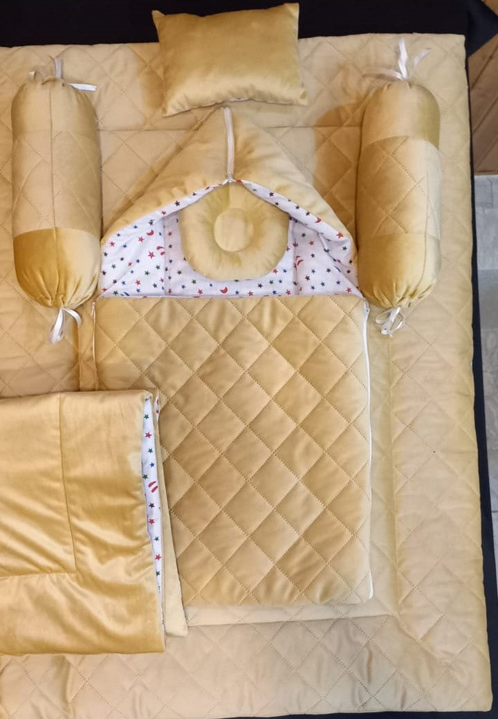 Baby Nest /Baby Wrapper/New Born Baby Velvet Set 7 Pcs-Cream
