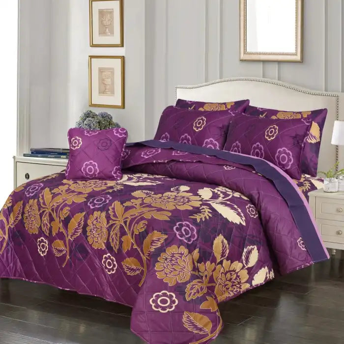 7 Pcs Quilted Comforter Set - Purple Emerald