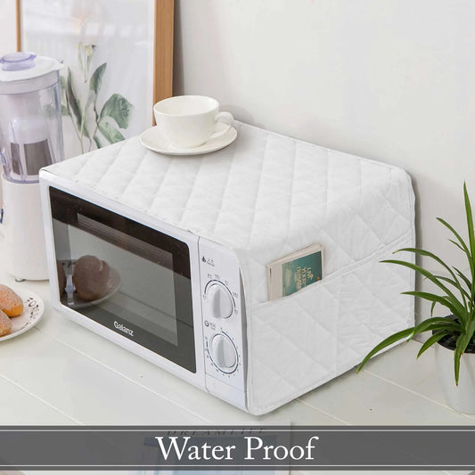 Dust-Proof Quilted Microwave Oven Cover With Side Pockets-White