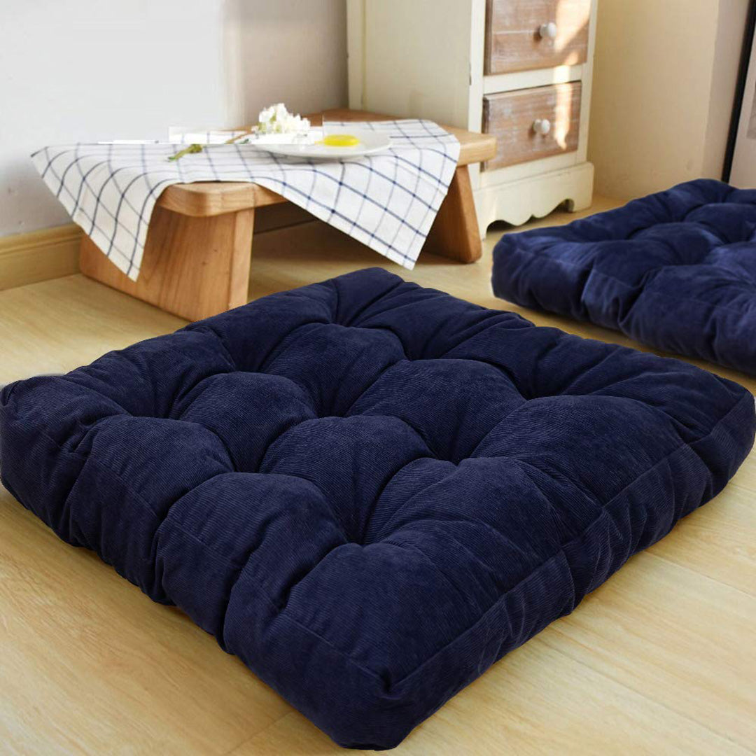Velvet Square Floor Cushions With Ball Fiber Filling(1 Pair=2 Pieces)Blue