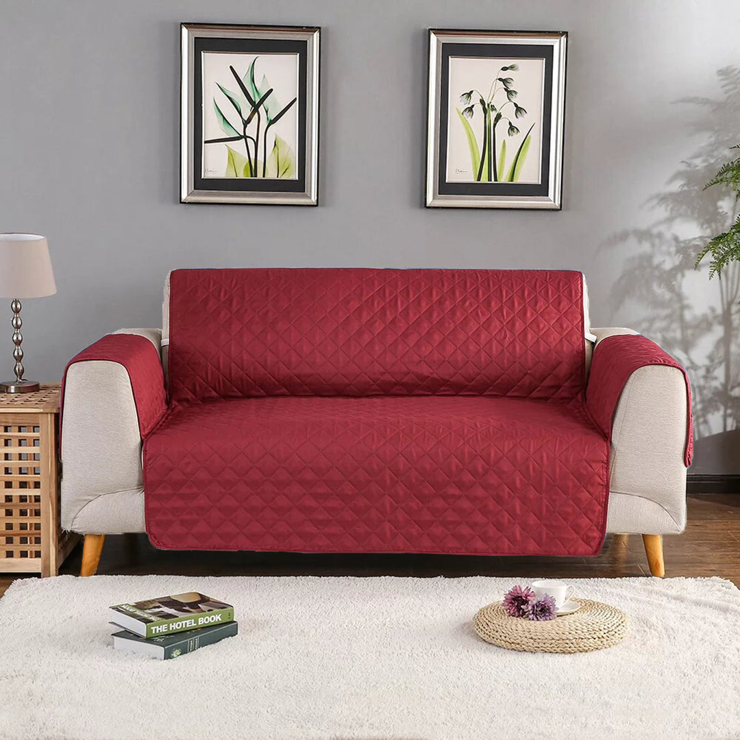 Cotton Quilted Sofa Cover – Maroon Color