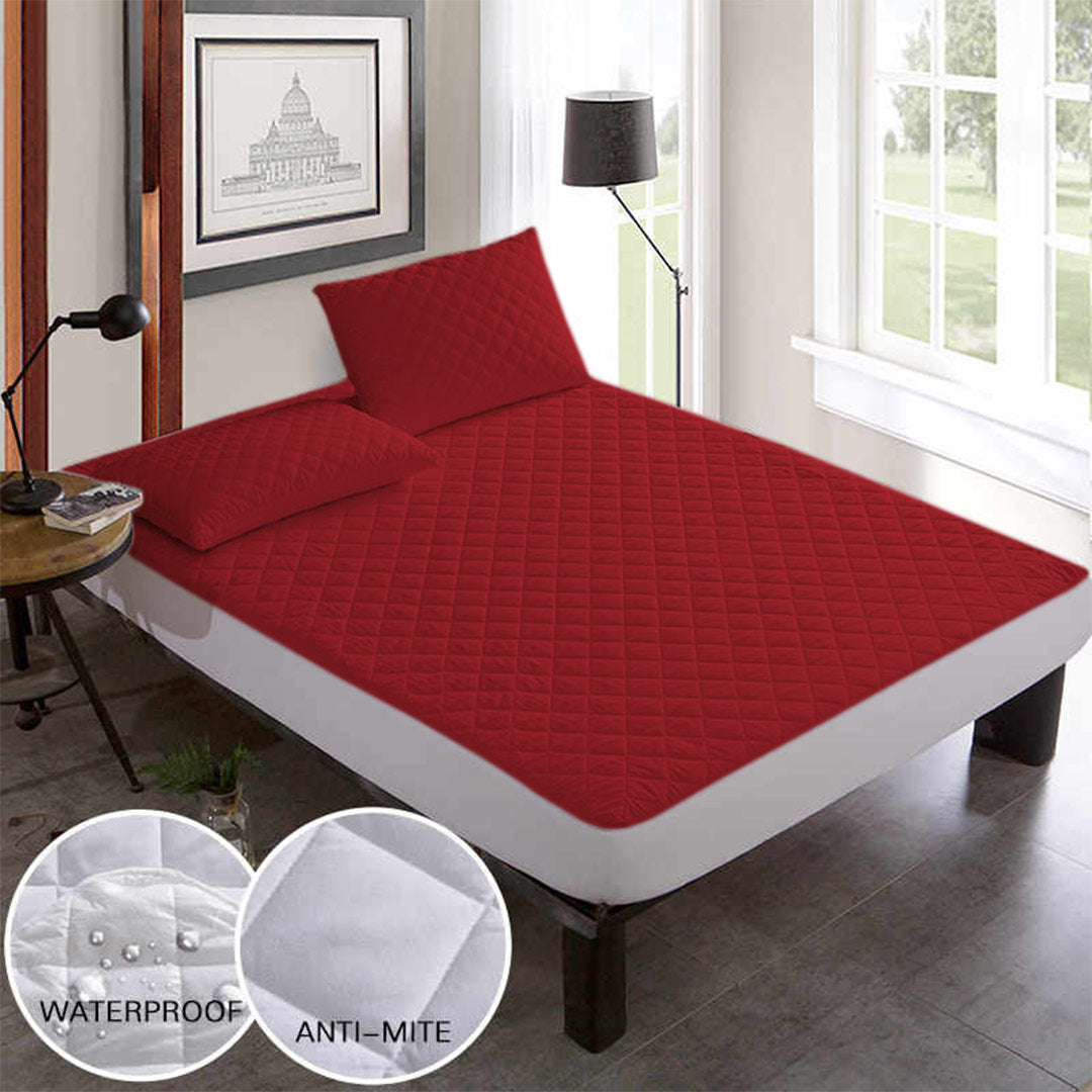 Ultra Soft Cotton Quilted 100% Waterproof Fitted Mattress Protector In Maroon Color
