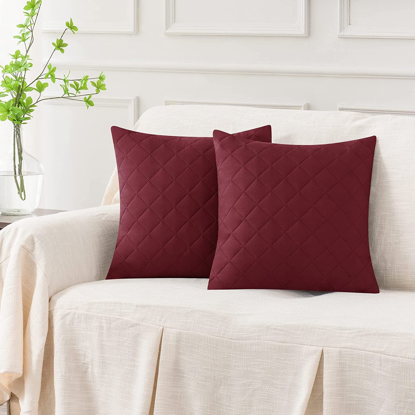 Quilted Cushion Cover Square Pattren 16"x16"Maroon