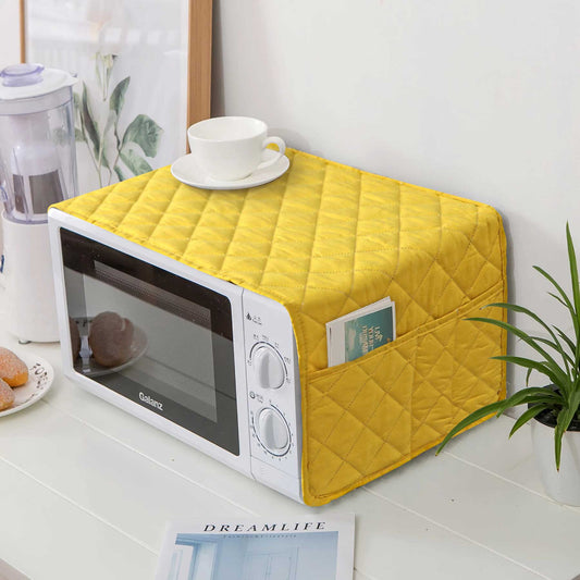 Dust-Proof Quilted Microwave Oven Cover With Side Pockets-Beige skin