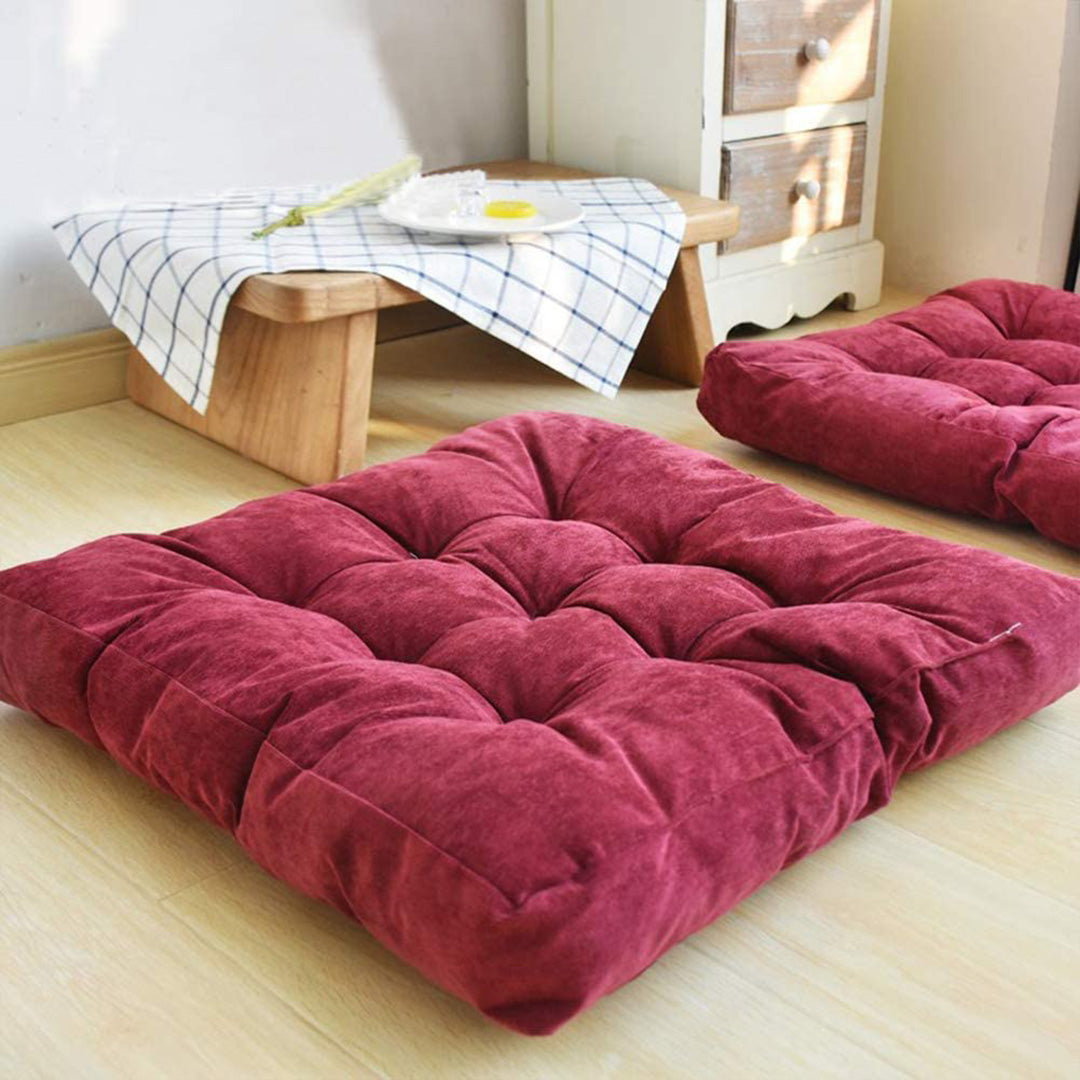Velvet Square Floor Cushions With Ball Fiber Filling(1 Pair=2 Pieces)Maroon