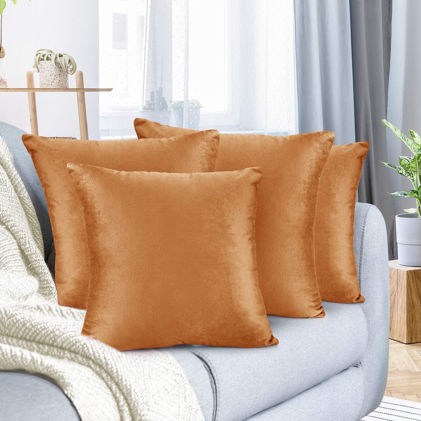Plain Velvet Cushion 16″ x 16″ Rust Orange Brown