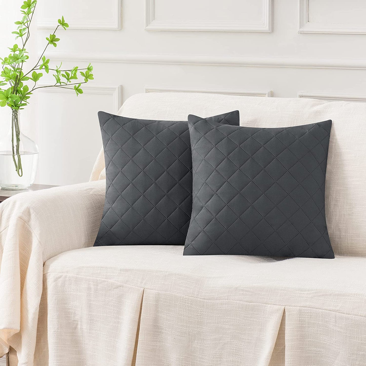 Quilted Cushion Cover Square Pattren 16"x16"Grey