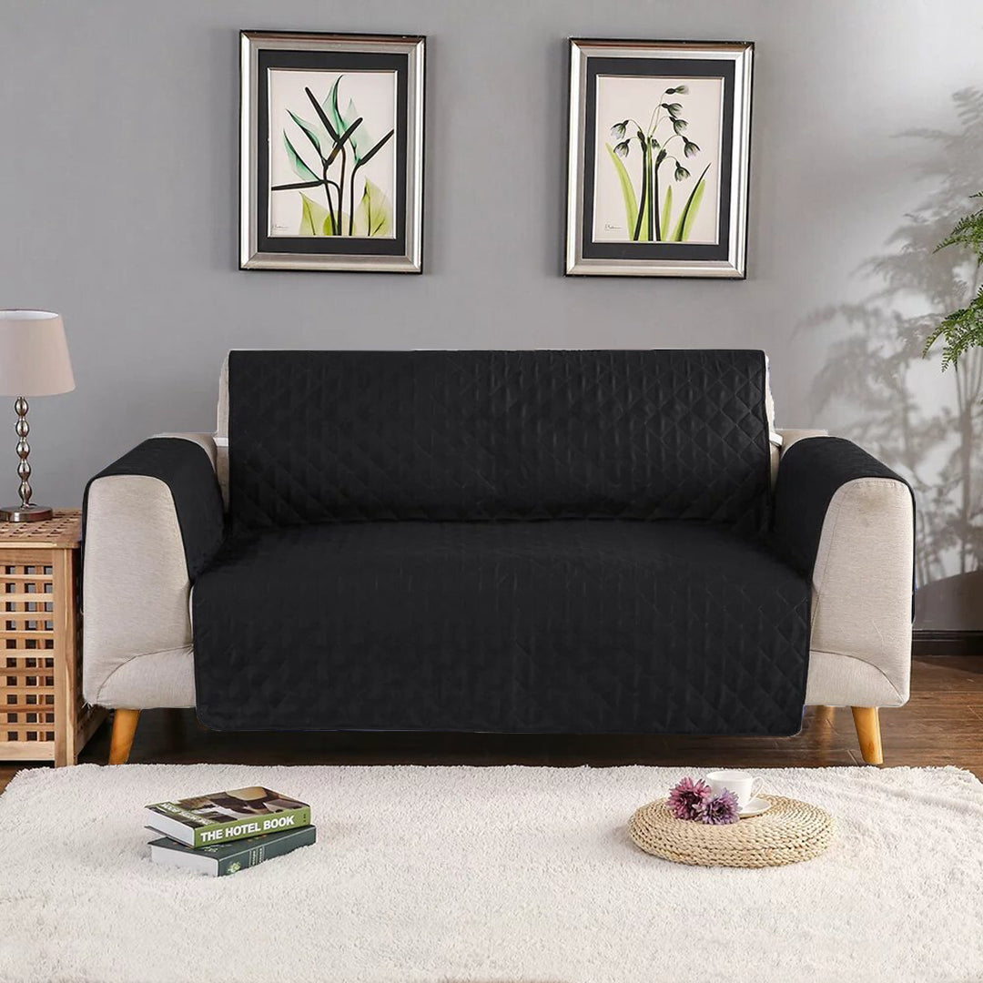 Cotton Quilted Sofa Cover – Black Color