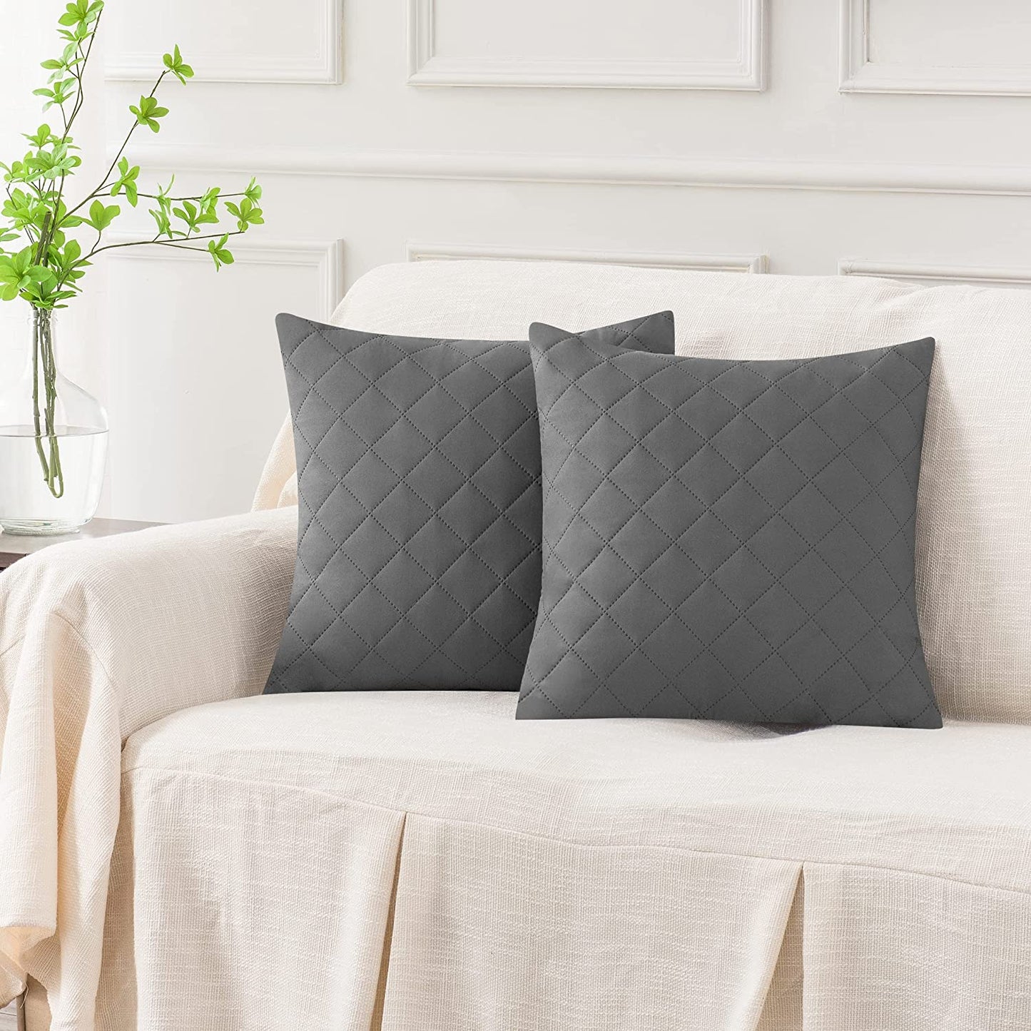 Quilted Cushion Cover Square Pattren 16"x16"Light Grey