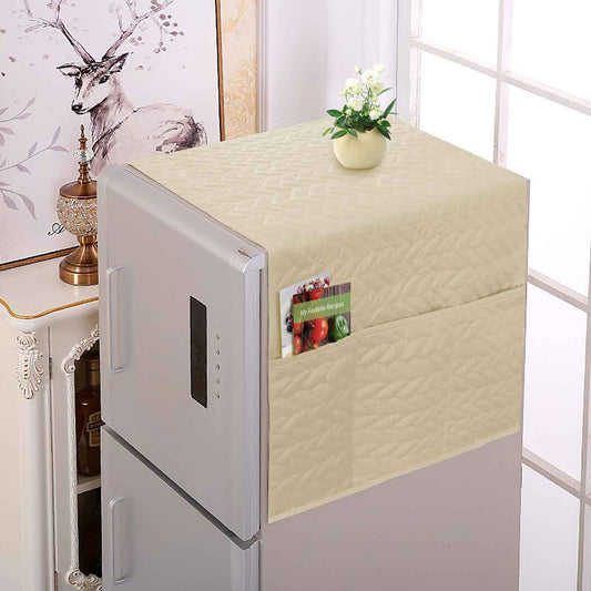 Dustproof Quilted Refrigerator Cover With Side Pockets-Beige skin