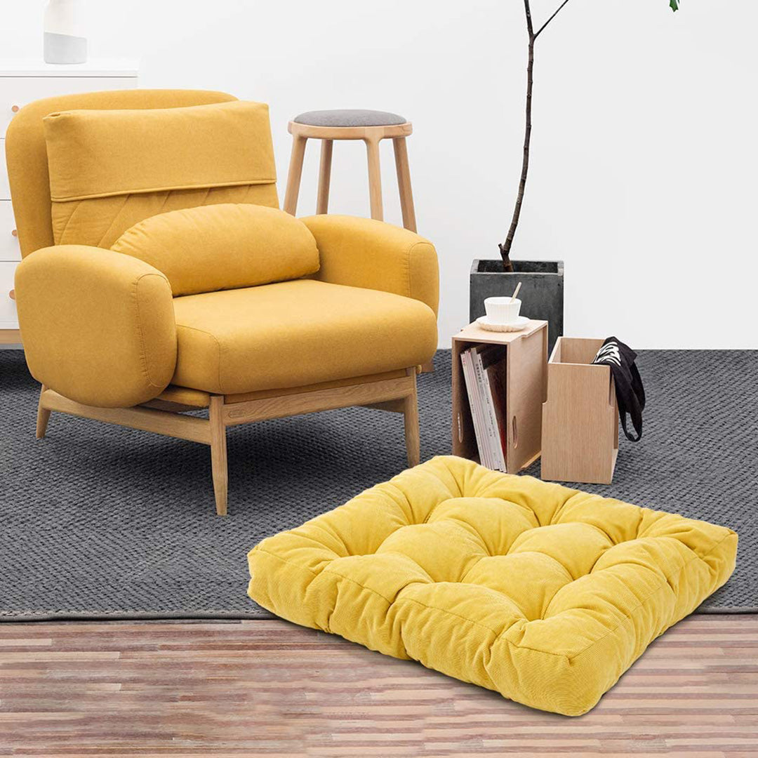 Velvet Square Floor Cushions With Ball Fiber Filling(1 Pair=2 Pieces)Yellow