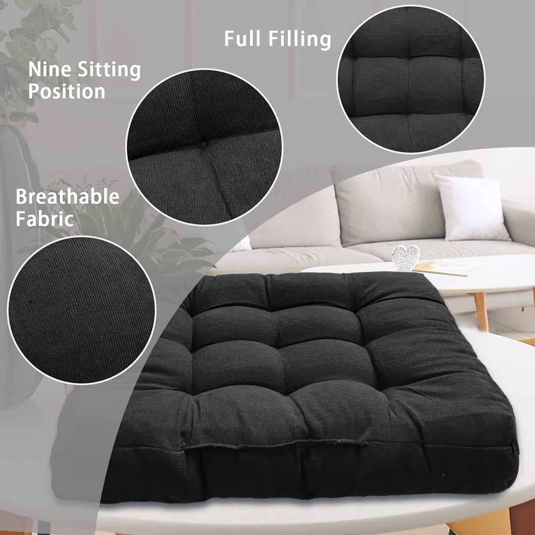 Velvet Square Floor Cushions With Ball Fiber Filling(1 Pair=2 Pieces)Black