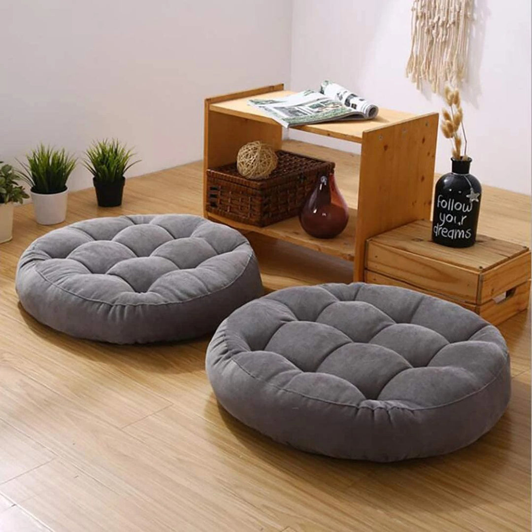 Velvet Round Floor Cushions With Ball Fiber Filling(1 Pair=2 Pieces)Grey