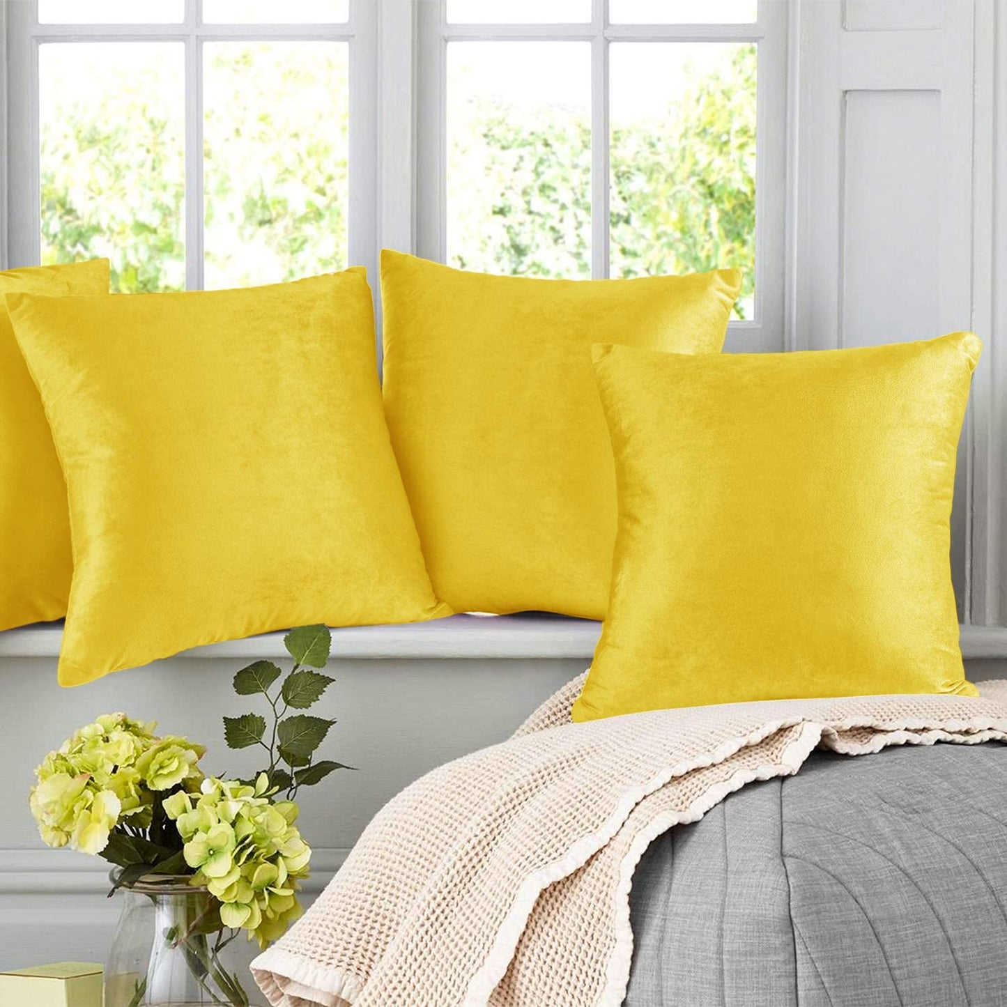 Plain Velvet Cushion 16″ x 16″Yellow Golden