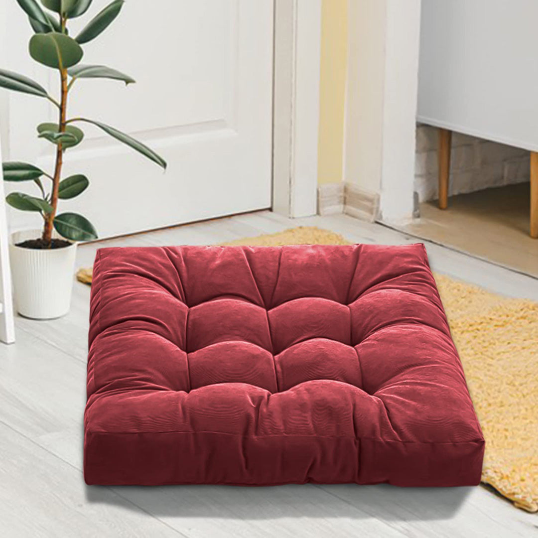 Velvet Square Floor Cushions With Ball Fiber Filling(1 Pair=2 Pieces)Maroon