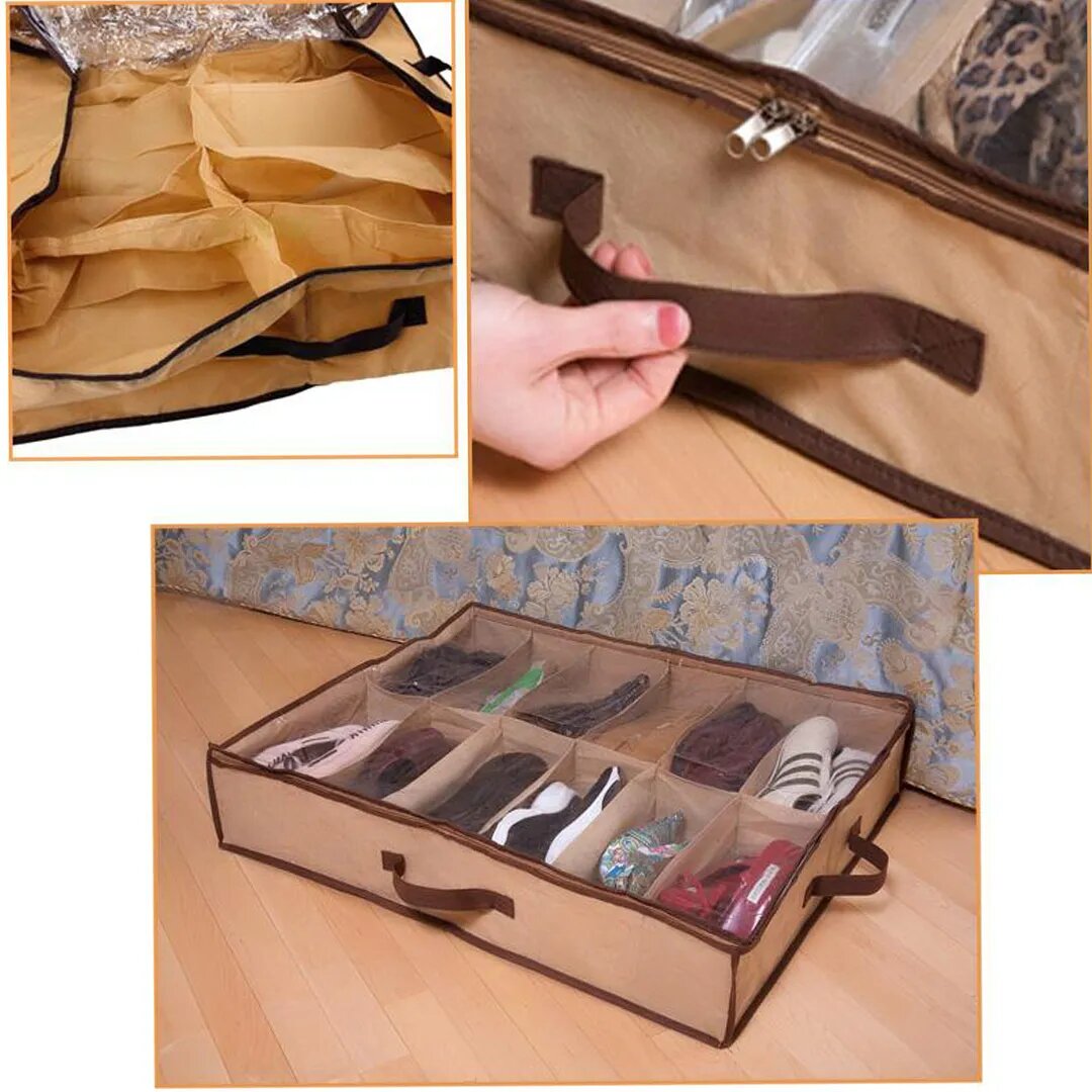 Nonwoven Transparent Creative Shoes Cabinet  Dust-Proof 12 Grids Shoes Storage Bag