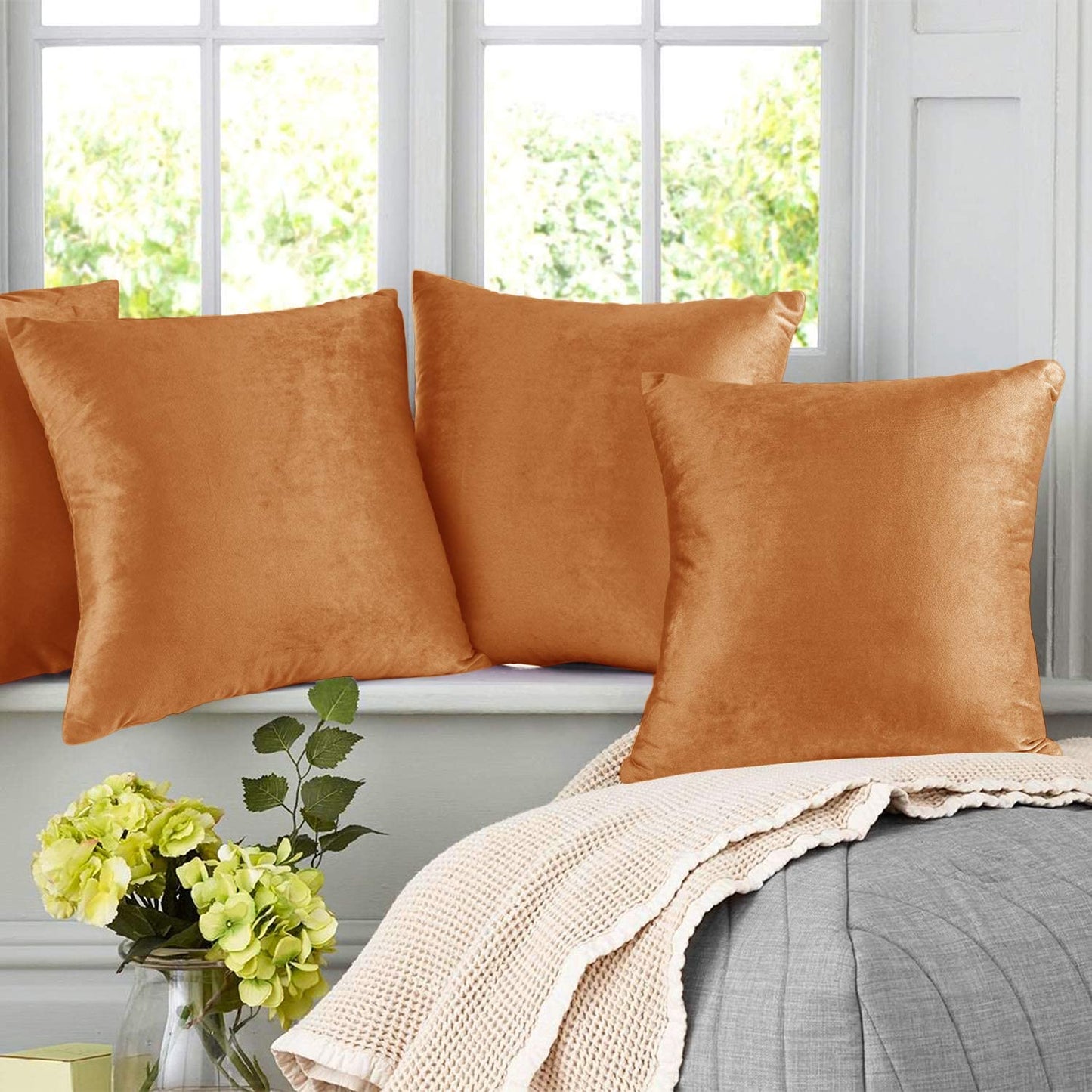 Plain Velvet Cushion 16″ x 16″ Rust Orange Brown