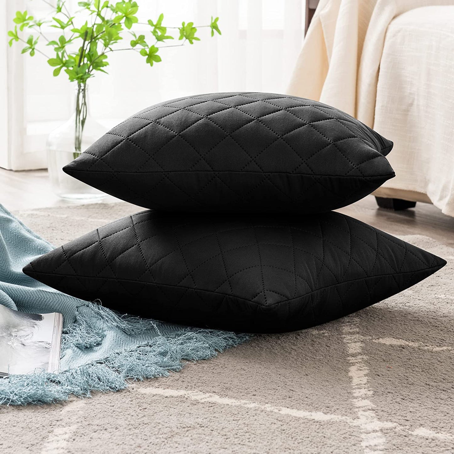 Quilted Cushion Cover Square Pattren 16"x16"Black