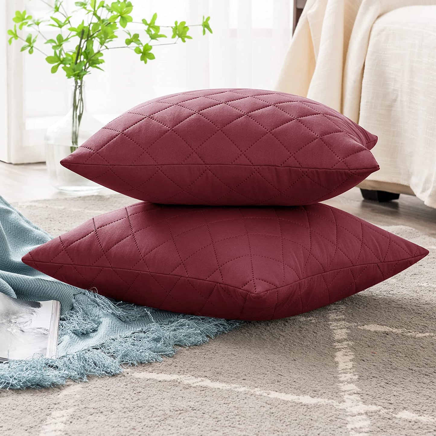 Quilted Cushion Cover Square Pattren 16"x16"Maroon