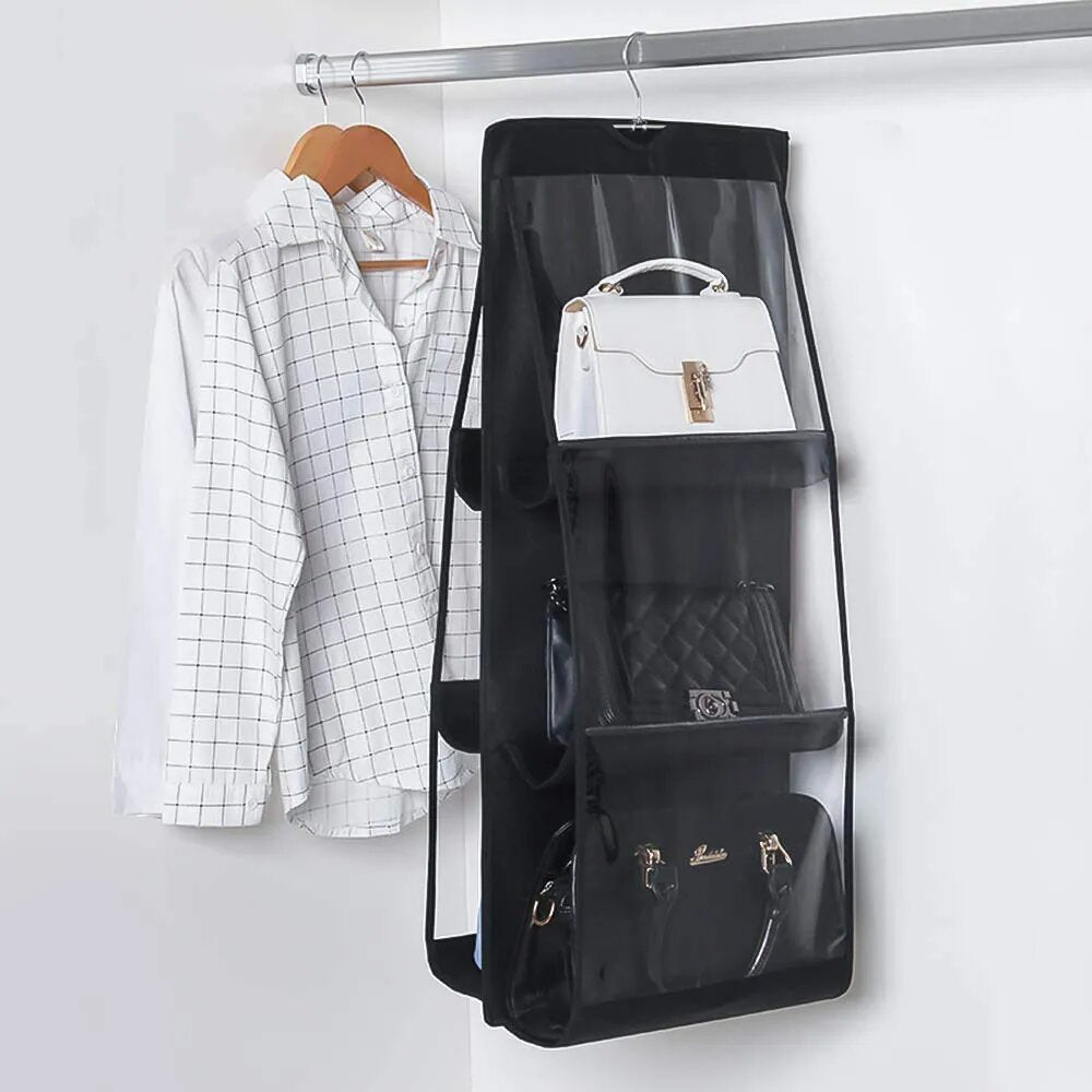 6 Pockets Hand Bags Organizer  Dust-Proof Space Saving Bag Holder With Hanging Hook