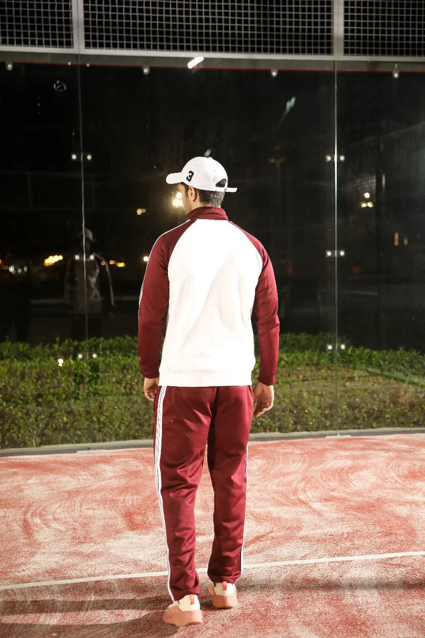 Adi Premium Tracksuit-Mehroon White