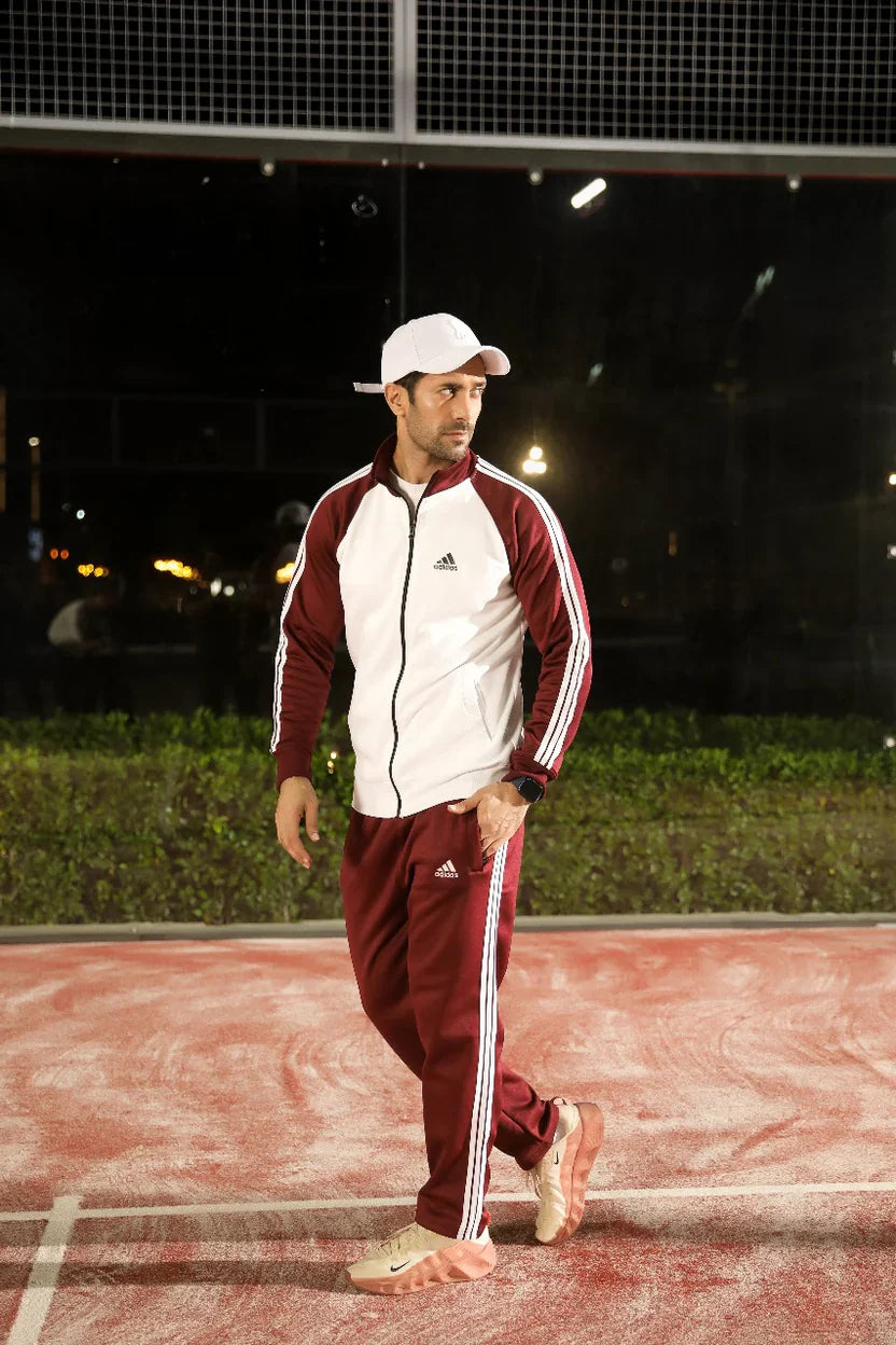 Adi Premium Tracksuit-Mehroon White