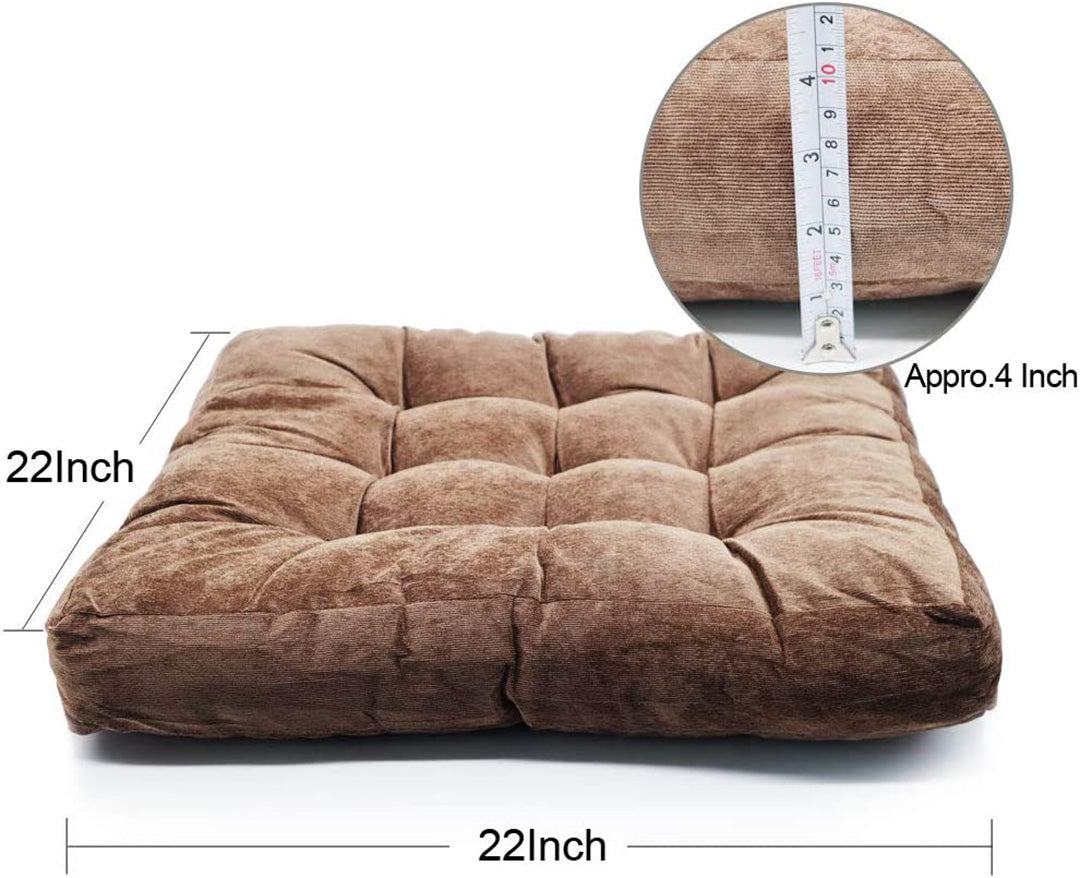 Velvet Square Floor Cushions With Ball Fiber Filling(1 Pair=2 Pieces)Brown