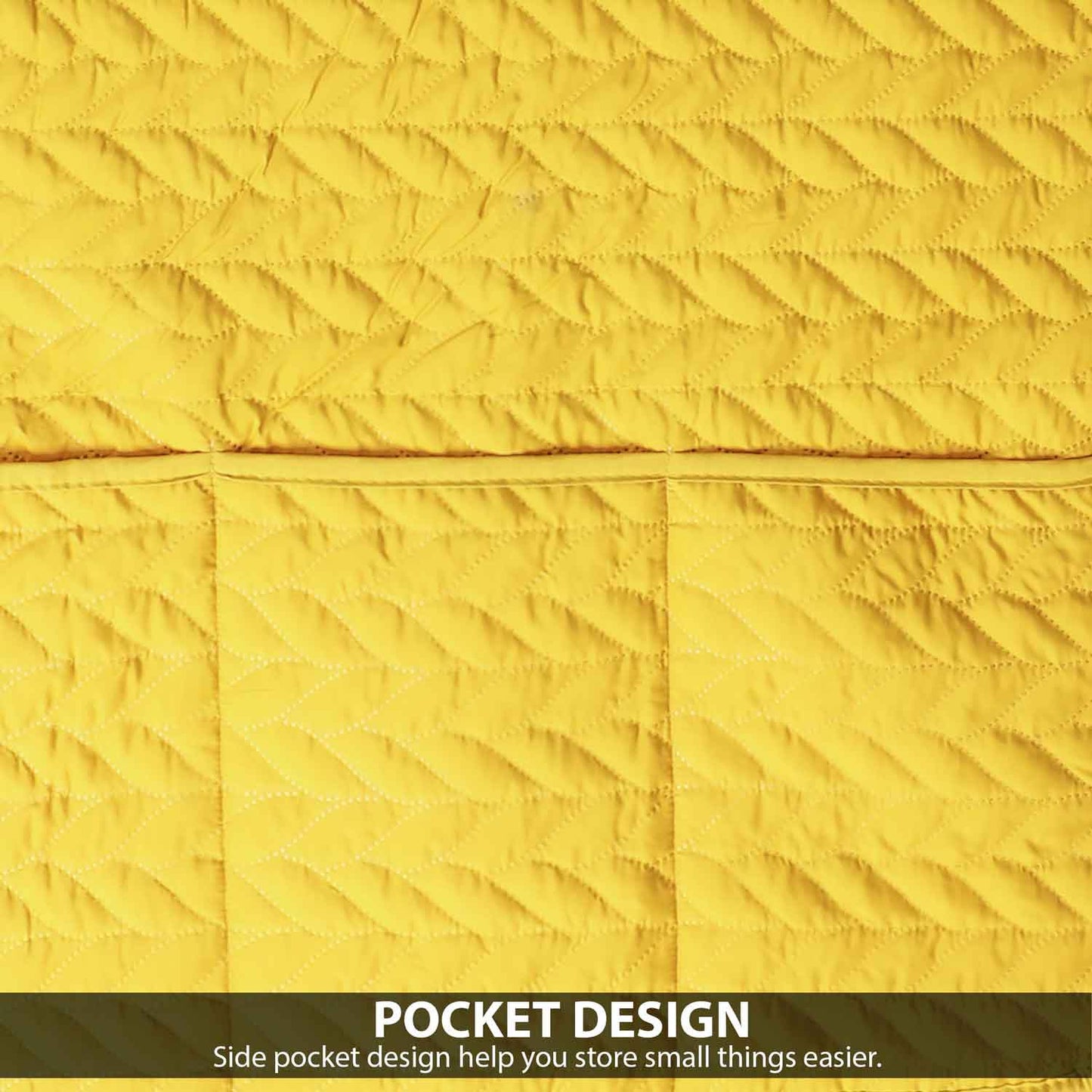 Dustproof Quilted Refrigerator Cover With Side Pockets-Mustard