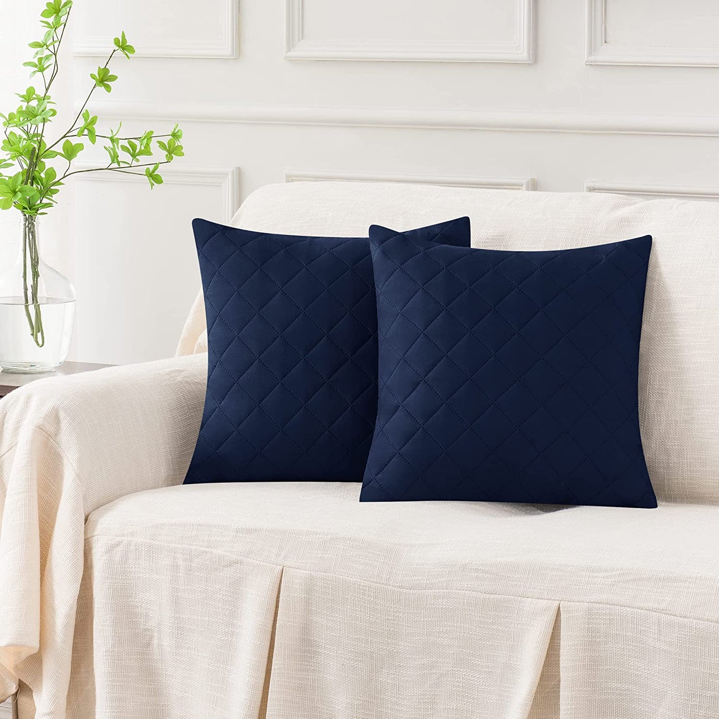 Quilted Cushion Cover Square Pattren 16"x16"Navy Blue