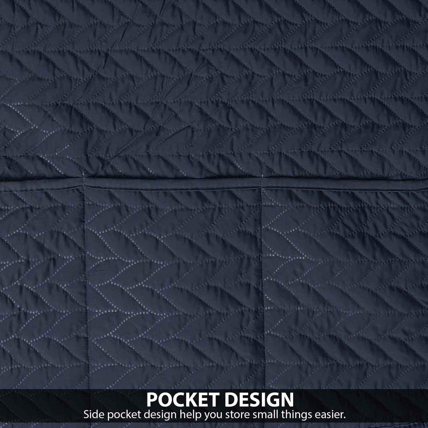 Dustproof Quilted Refrigerator Cover With Side Pockets-Navy Blue